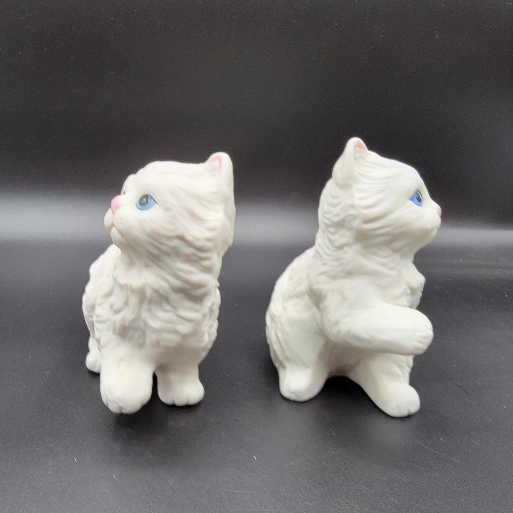 Homeco Vintage Porcelain Cat Pair Fluffy White Blue Eyes Persian Figurine Small - Picture 4 of 8